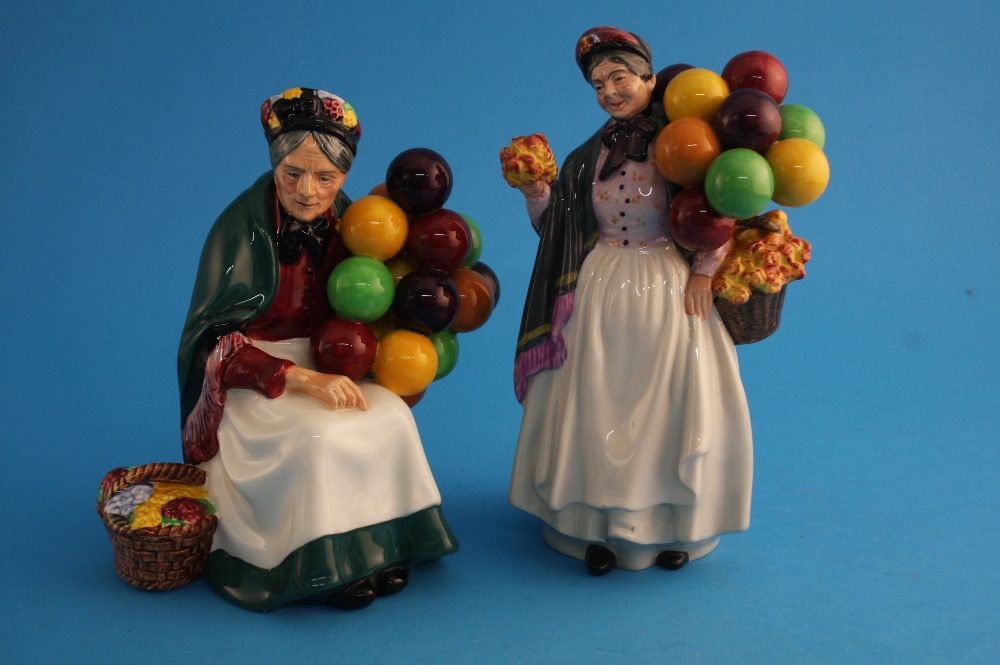 Two Royal Doulton figures "The Balloon Seller" HN1315; and "Biddy Pennyfarthing" HN1843. (2)