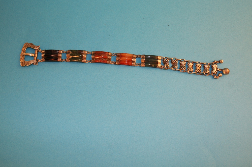 A Victorian Scottish silver and coloured agate bracelet, registered 15th December 1856, stamped G