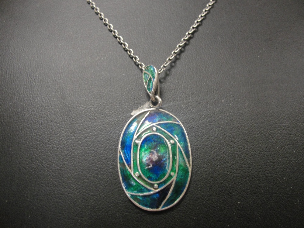 A silver enamelled necklace and pendant by JBB & Co