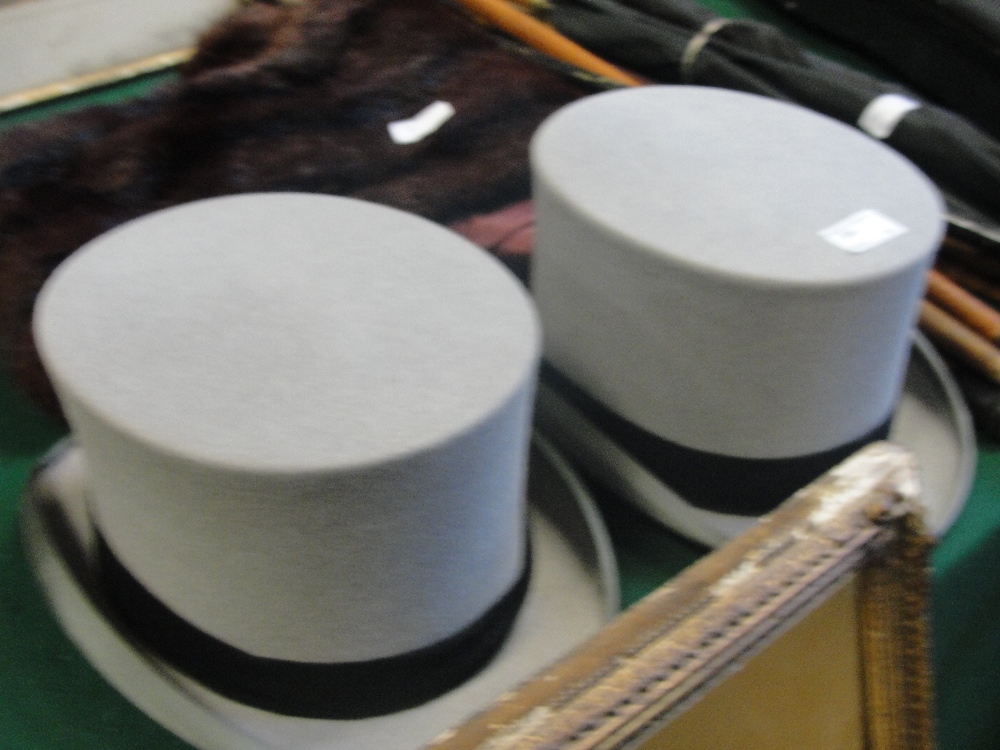 Two grey top hats: sizes 7 1/4 and 7 3/8 by Moss Bros