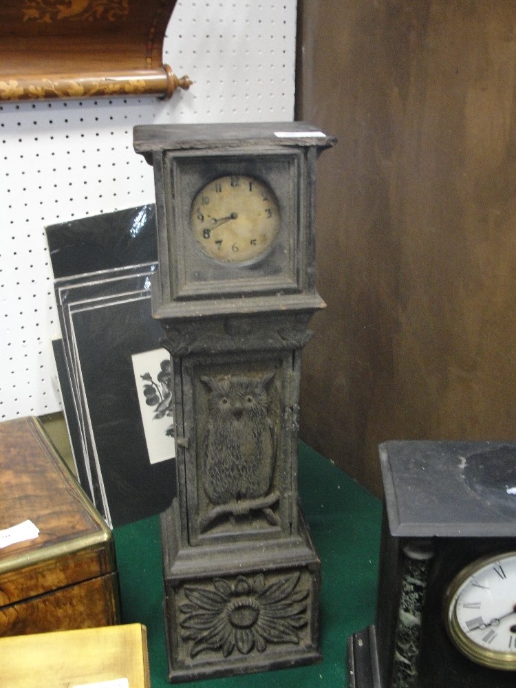 A German oak Black Forest-style miniature longcase clock