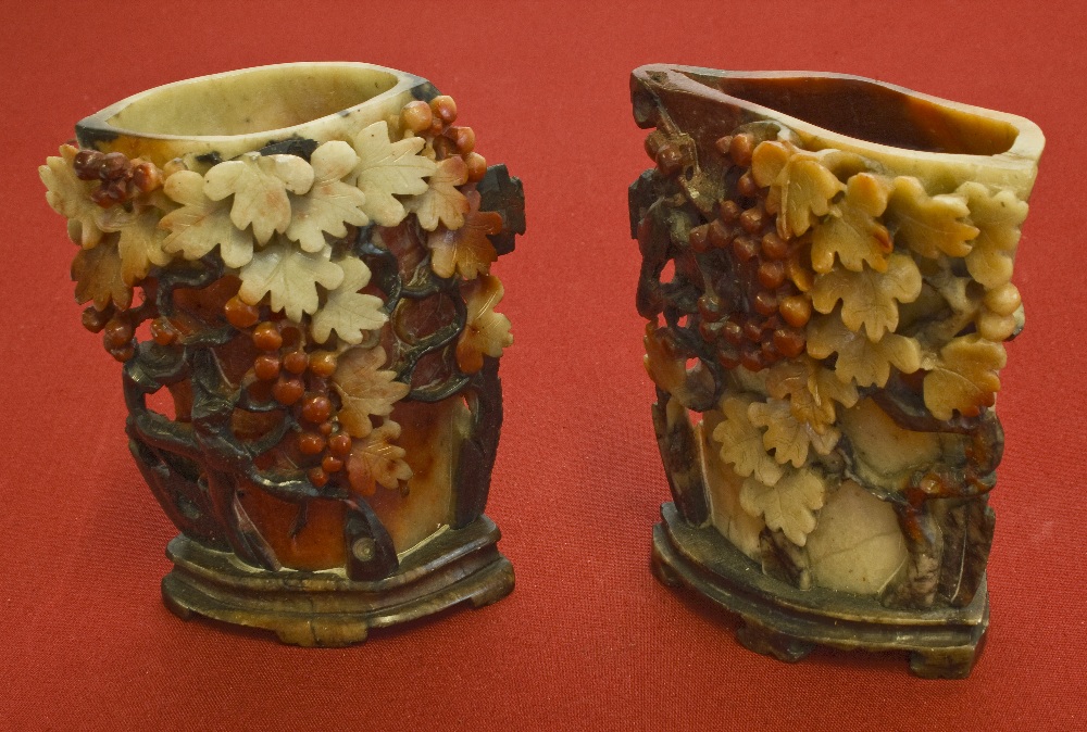 A pair of good quality soapstone vases