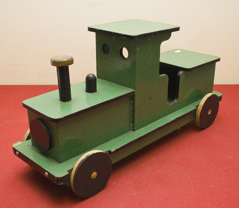 A child`s toy wooden train