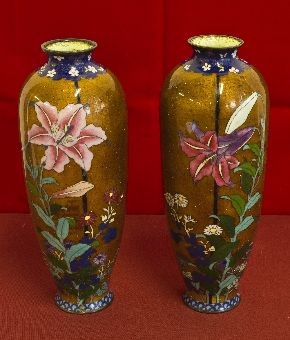 A pair of late 19th century cloisonne vases, 30cm tall