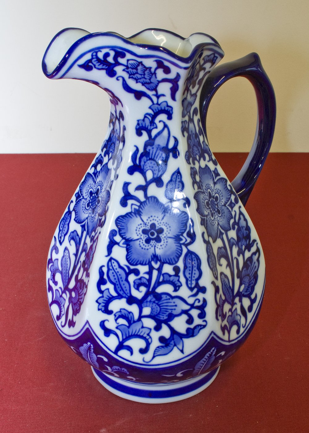 A blue and white pottery jug