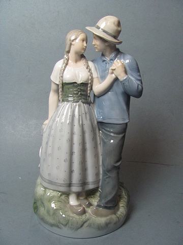 Henrick and Else, a Royal Copenhagen porcelain figure group of two lovers, No 3049, 17" high.