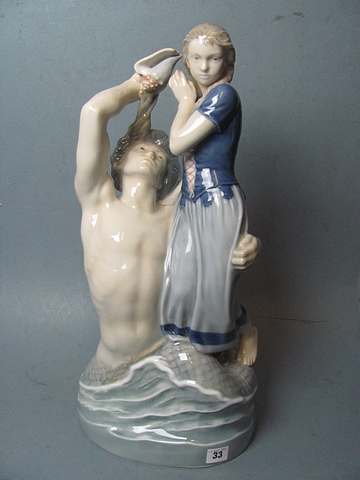 Agnate and the Merman No 4187, designed by Holger Christensen, a large Royal Copenhagen figurine,