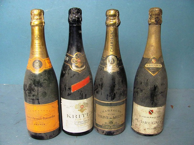 A bottle of Veuve Clicquot Ponsardin, Kriter, Veuve de Medrs and M Brugnon.