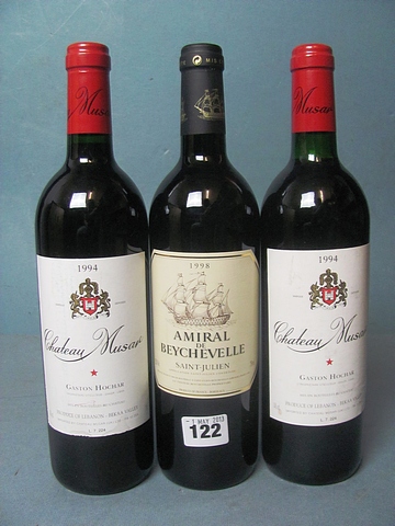 Two bottles of 1994 Chateau Musare and Amiral de Beychevelle 1998.