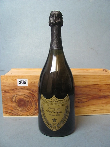 A cased bottle of 1996 vintage Moet & Chandon Dom Perignon Champagne