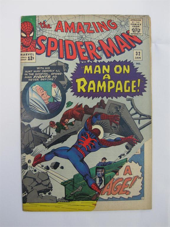 Marvel Comics: The Amazing Spiderman, no.32, torn front, Jan 1966