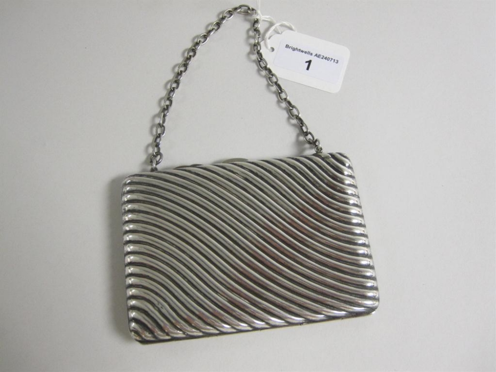 A Victorian silver spiral fluted Card Case with chain, Birmingham 1890