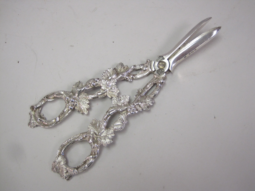 Pair of Victorian Grape Scissors with fruiting vine design, Sheffield 1896, lacks boss