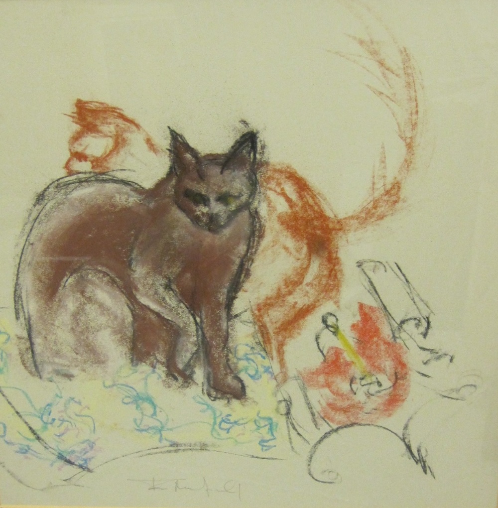 *TOM MERRIFIELD. Cats, signed, pastel, 17 1/2 x 17 in