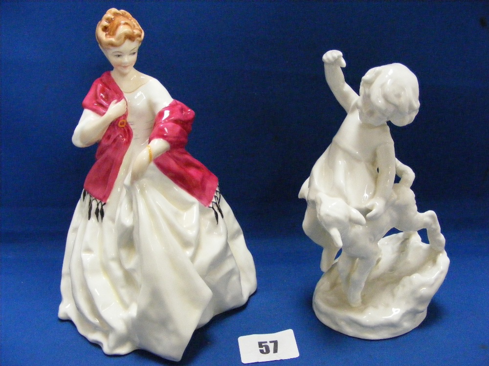 An unmarked blanc-de-chine Royal Worcester figurine entitled 'April', modelled by F G Doughty,