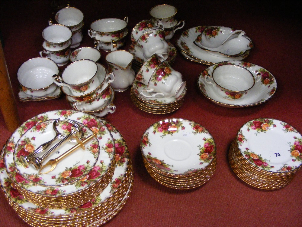 A Royal Albert dinner service in the Old Country Roses Pattern.