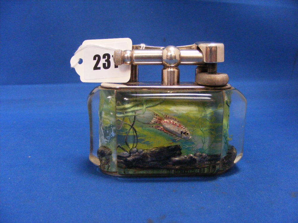 A Dunhill Aquarium half-giant table lighter by Ben Shillingford, circa 1950's, the Perspex body