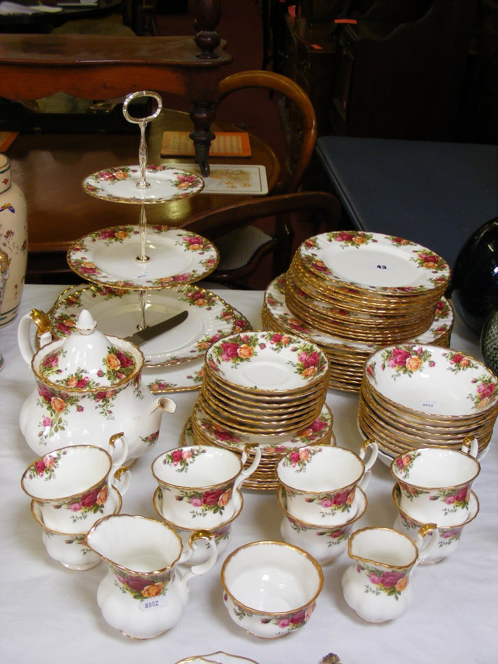 A collection of Royal Albert china items in the Old Country Roses pattern, to include a 3-tier