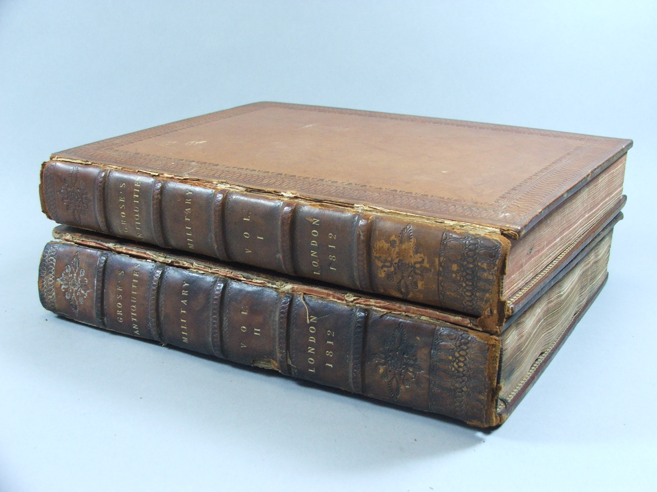 Two Bound Leather Volumes, Military Antiquities Respecting a History of the English Army.....by