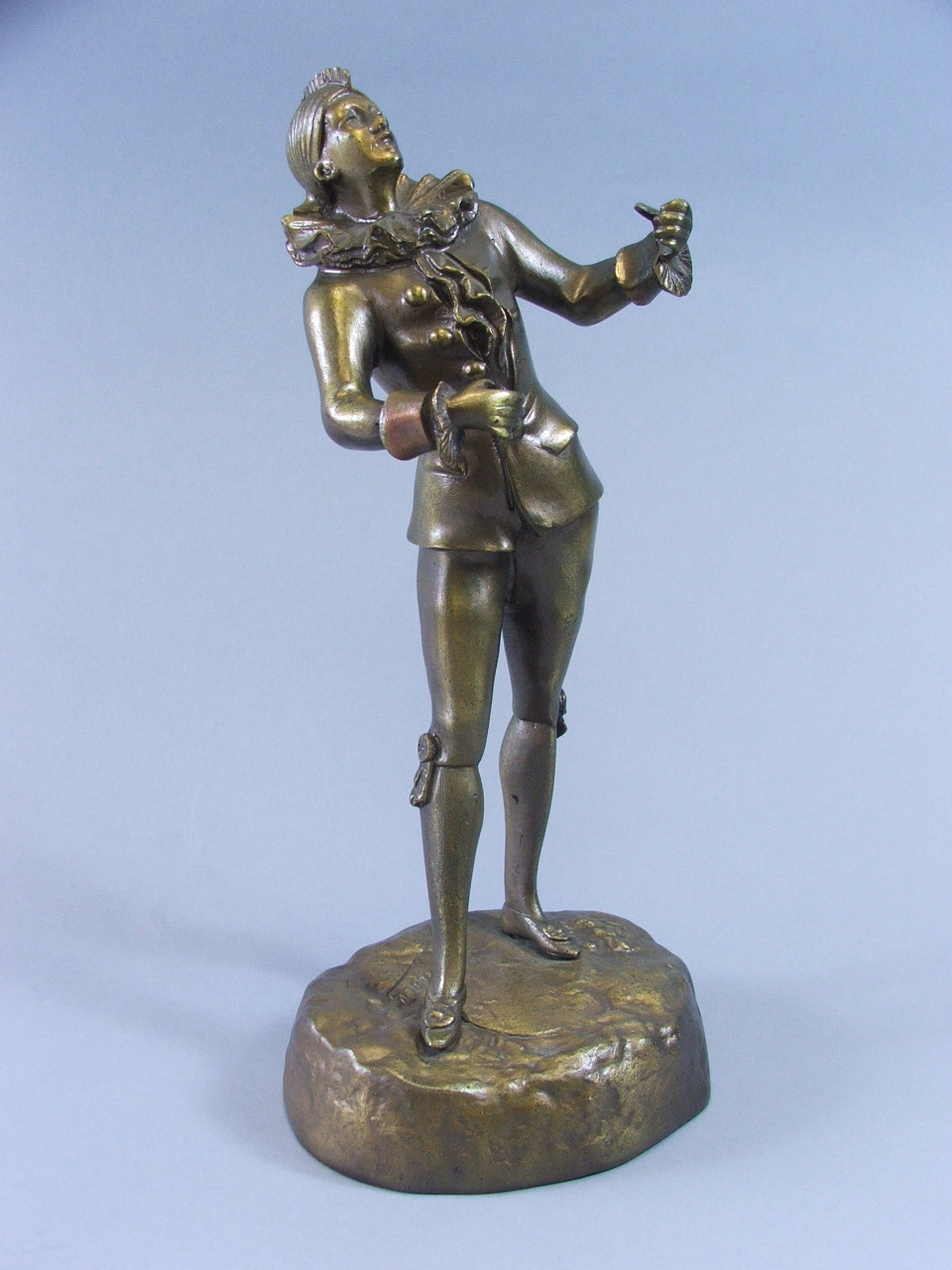 A French Gilt Bronze Figure of Harlequin after Maseree, Missing Mandolin, 31 cm High