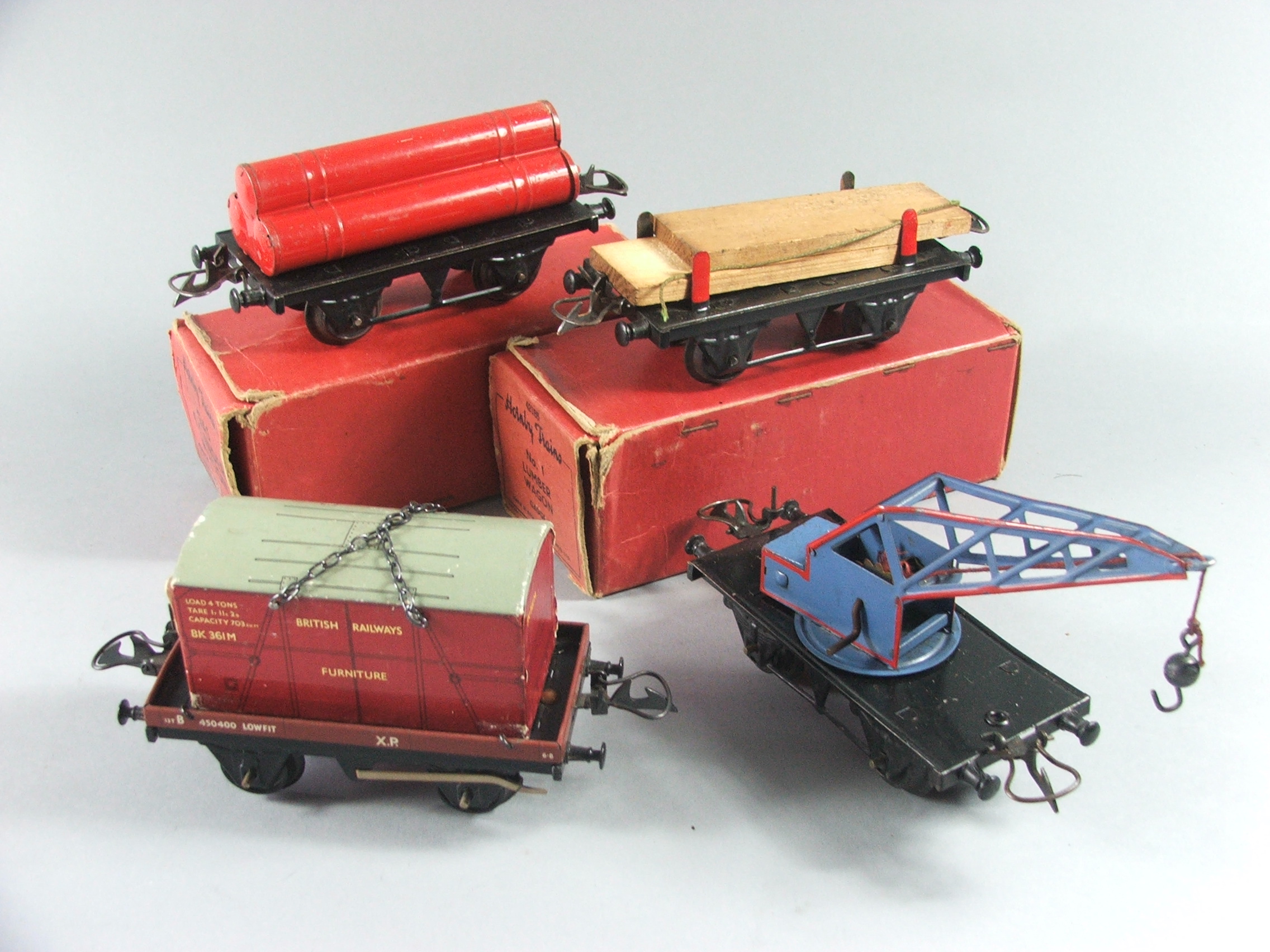 A Collection of Hornby O Gauge Goods Wagon and Track to Include a Boxed Gas Cylinder Wagon R161,