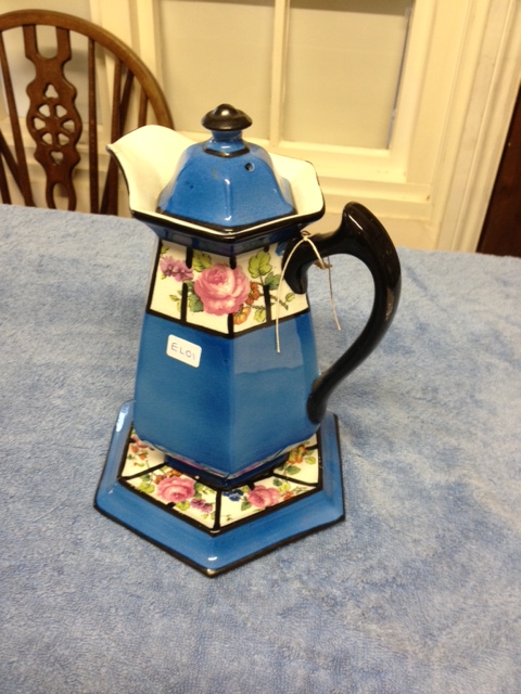 An Edwardian blue coffee pot plus Stand