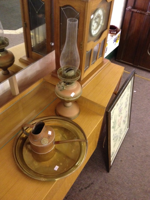 Lamp plus oil can and Platters