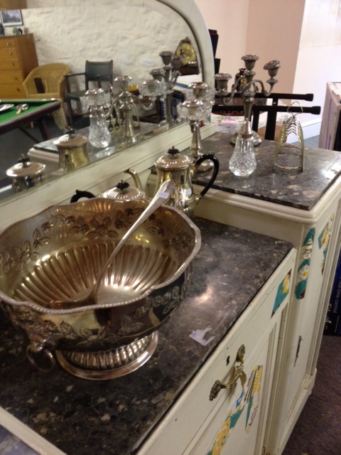 A Large plated Pinch Bowl and other items