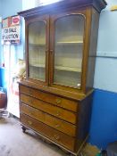 Welsh circa 1840 Victorian Oak Bookcase with four drawers beneath on turned feet, 225 x 126 cms.