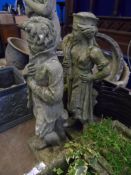 Two Stone Garden Statues depicting Summer and Winter. 78 cms