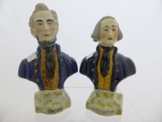 Staffordshire Porcelain Figures depicting American presidents George Washington and Abraham