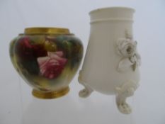 Royal Worcester Lobed Vase, hand painted with roses, on an ivory ground with gilding. Painted mark