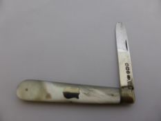 Silver and Mother of Pearl Pen Knife, Sheffield hallmark, dated 1898, m.m A.S