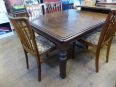 Victorian Mahogany Dining Table on turned legs, 124 x 104 x 69 cms together with four oak dining