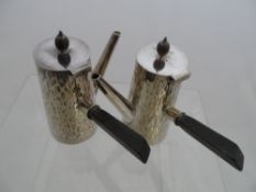 Pair of Silver Plate Chocolate Pots, with ebony handles together with a sugar bowl, hammered tray,