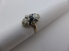 Lady`s 18ct White Gold Diamond and Sapphire Art Deco Ring, total weight 2.6 gms, size N.