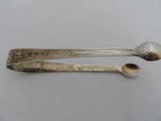 Antique Silver Sugar Tongs with pineapple design, m.m T.S, 36 gms.