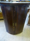 Georgian Bow Fronted Corner Cupboard, 70 x 49 cms.