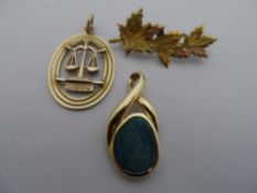 Collection of misc Jewellery including a rose and yellow gold 10 k leaf brooch, 585 hallmarked