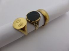 22 ct gold Wedding Ring together with two 9 ct gold seal rings one set with a blood stone approx 4.6