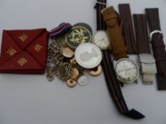 Collection of miscellaneous items including Smiths Astral Pocket Watch, Eminent Wrist Watch, Costume