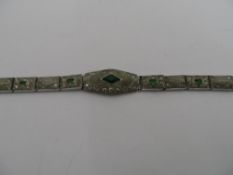 Art Deco 1930`s Nov-e-Line Bridal Bracelet, the bracelet with emerald green and rhinestone.