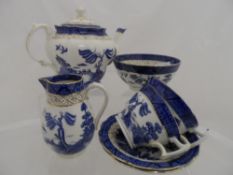 Part Booths Real Old Willow Pattern Porcelain, comprising teapot, six tea cups, seven saucers, six