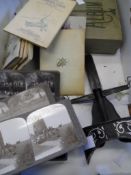 Collection of Misc Items cigarette cards, photographs and a Viewfinder with slides of WW1 trenches.