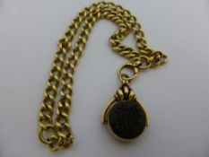 18ct Gold Hallmark Albert Watch Chain, together with a 9ct gold fob set with Agate and Cornelian