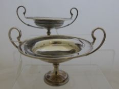Pair of London Tazza, twin handled, London hallmark, the Tazza having knopped stem on stepped