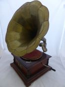 `His Masters Voice` Record Gramophone with original brass horn.