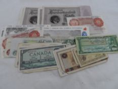 Miscellaneous Bank Notes including German, Welsh, GB including 10 shillings, Euro, Malaya, Japan.