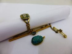 Collection of misc. jewellery incl. 9 ct gold Chester hallmarked bar brooch set with blue stone,