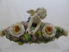 Antique Meissen Style Posy Vase, the vase having a hand painted ornate rose and leaf decoration in